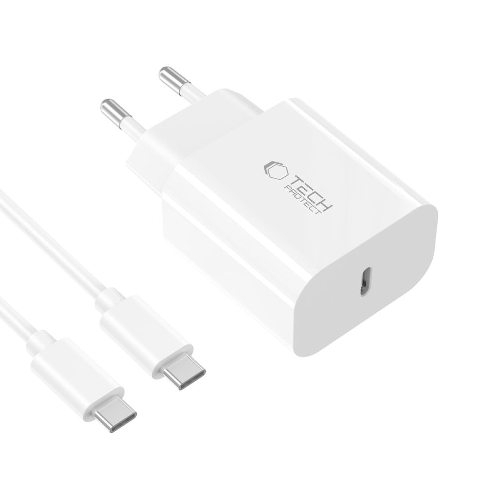 Tech-Protect NC20W PD20W USB-C sieninis įkroviklis su USB-C laidu - baltas -- Cell phone chargers