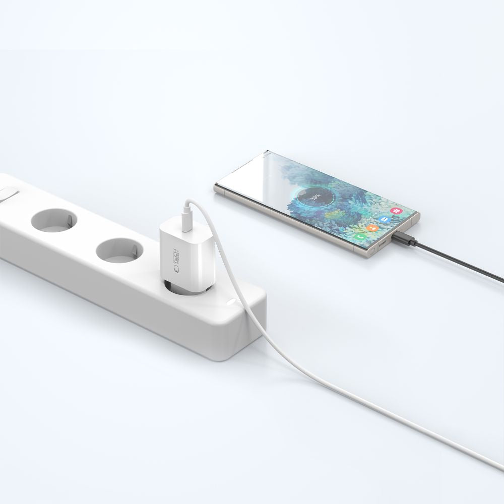 Tech-Protect NC20W PD20W USB-C sieninis įkroviklis su USB-C laidu - baltas -- Cell phone chargers