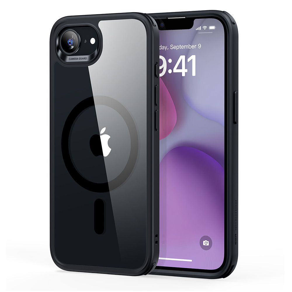 ESR Klasikinis hibridinis Halolock MagSafe Dėklas, skirtas iPhone 16e / 17e - Skaidrus-juodas -- iPhone 16e / iPhone 17e