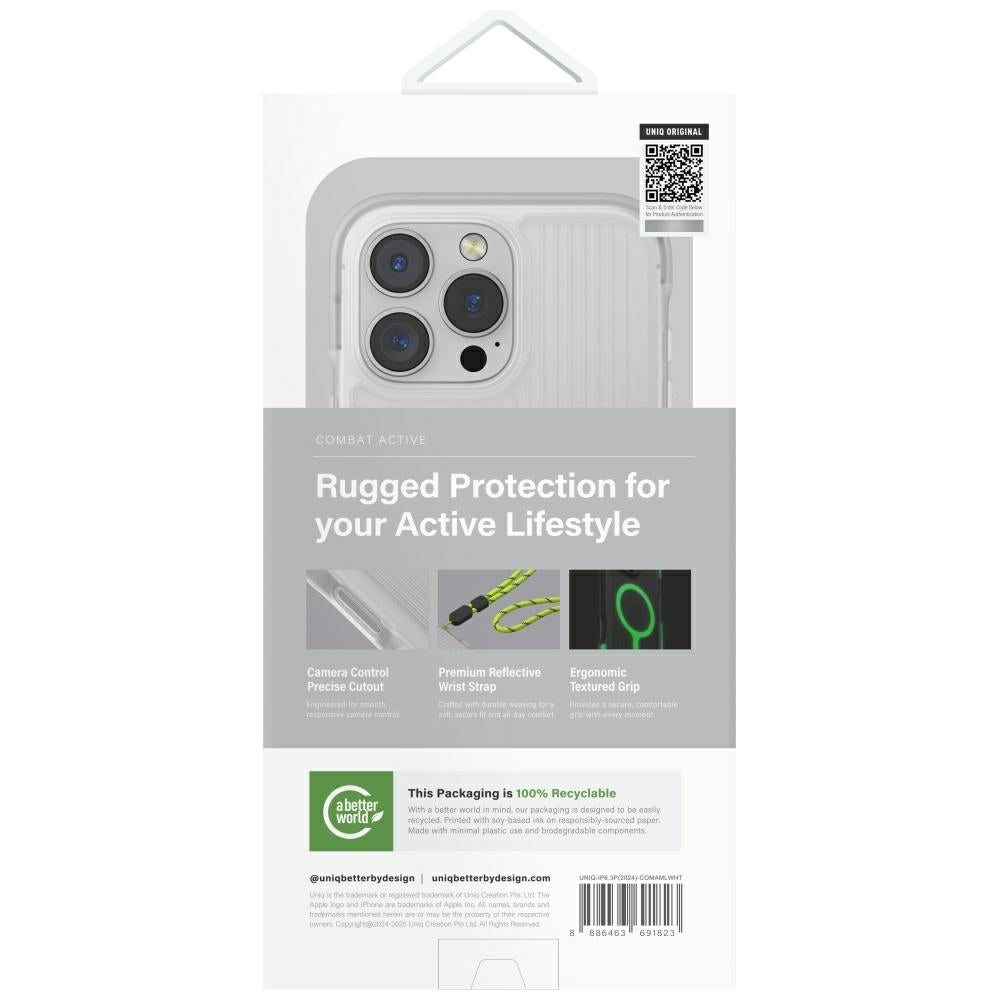 Uniq Combat Active MagClick dėklas iPhone 16 Pro – baltas