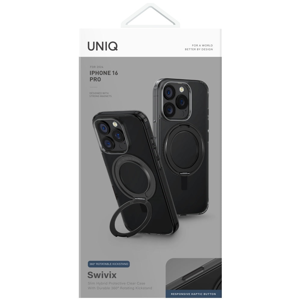 Uniq Swivix 360 dėklas iPhone 16 Pro – juodas