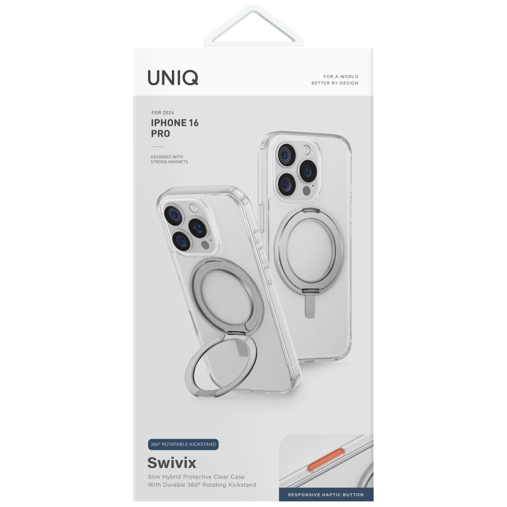 Uniq Swivix 360 magnetinis dėklas iPhone 16 Pro – skaidrus