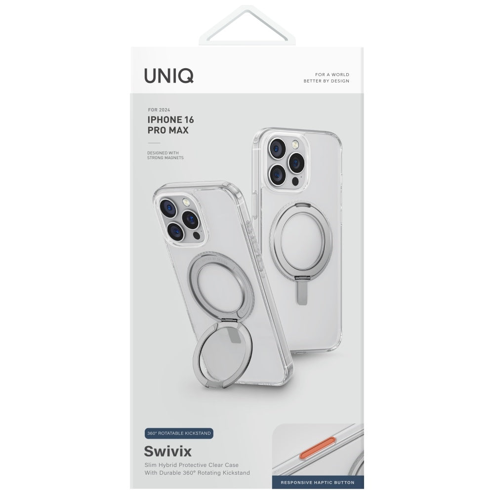 Uniq Swivix 360 dėklas iPhone 16 Pro Max – skaidrus