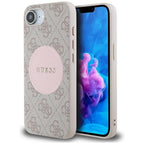 Guess MagSafe dėklas iPhone 16e – rožinis, eko oda