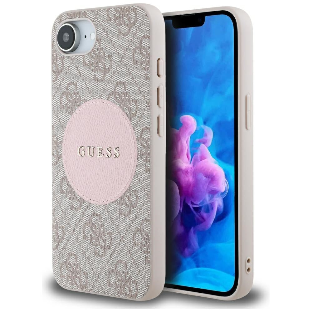 Guess MagSafe dėklas iPhone 16e – rožinis, eko oda