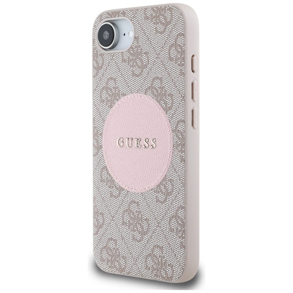 Guess MagSafe dėklas iPhone 16e – rožinis, eko oda
