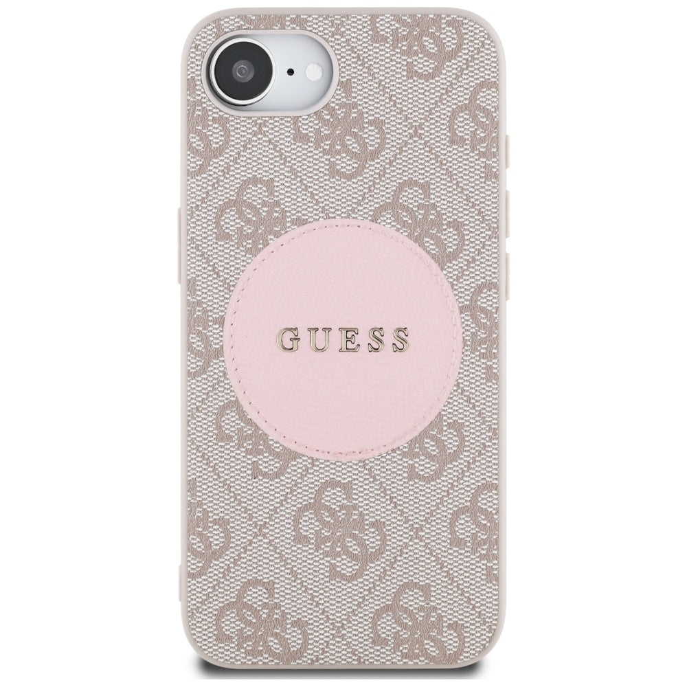 Guess MagSafe dėklas iPhone 16e – rožinis, eko oda