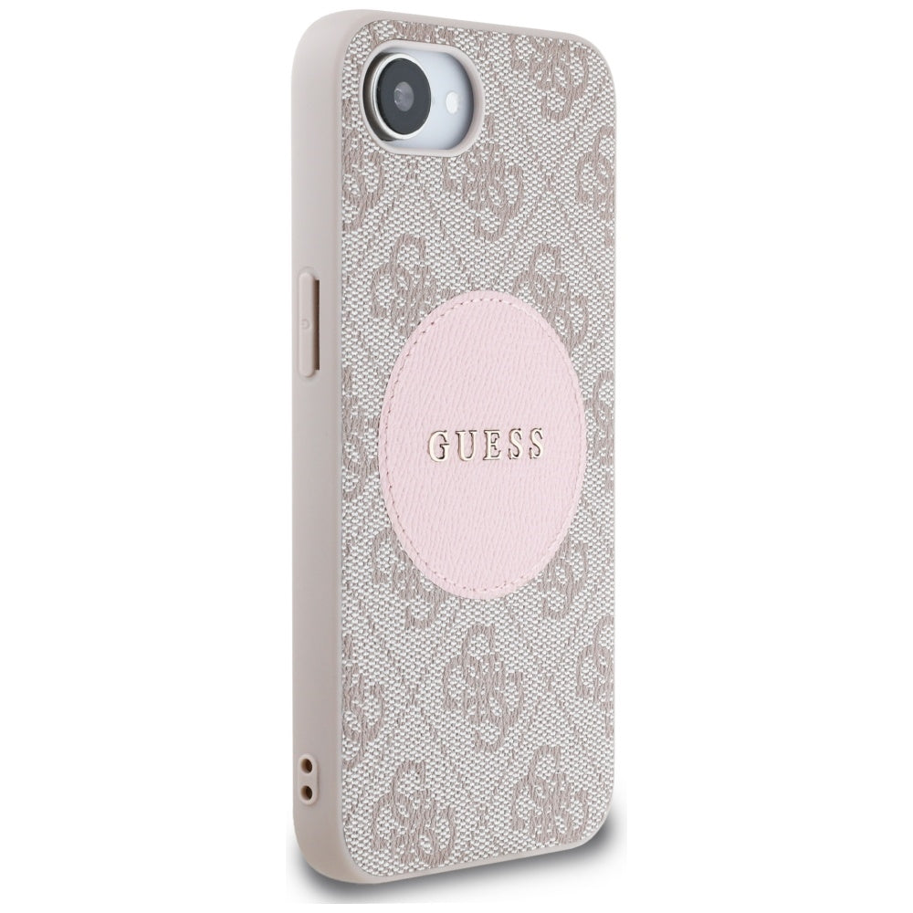 Guess MagSafe dėklas iPhone 16e – rožinis, eko oda