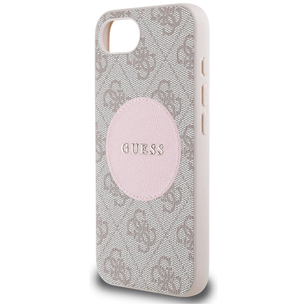 Guess MagSafe dėklas iPhone 16e – rožinis, eko oda