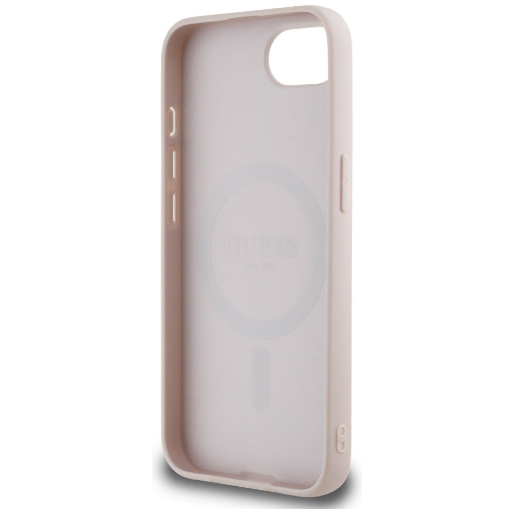 Guess MagSafe dėklas iPhone 16e – rožinis, eko oda