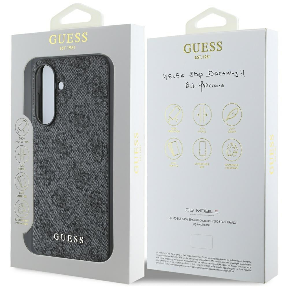 Guess 4G Metal Gold Logo dėklas, skirtas Samsung Galaxy A56 – juodas -- Samsung Galaxy A56 5G