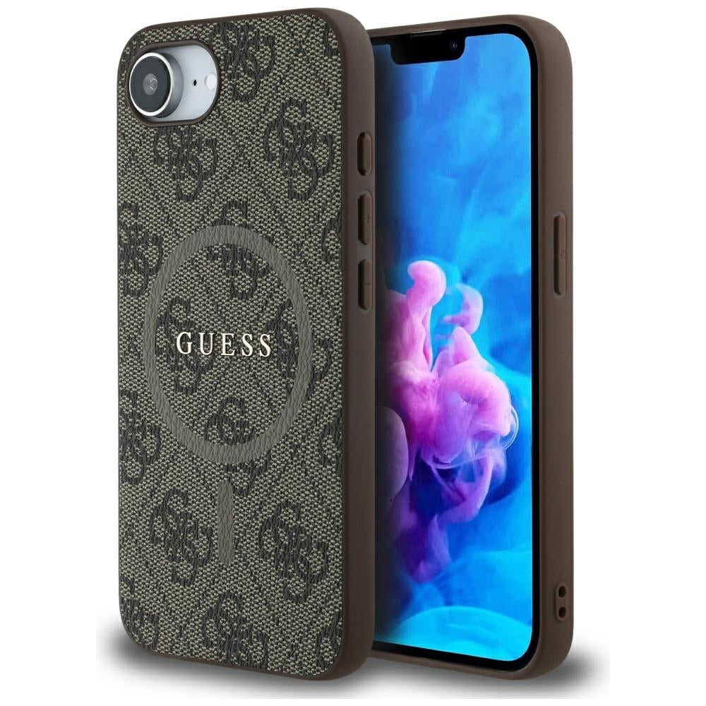 Guess MagSafe dėklas iPhone 16e – rudas, 4G Ring
