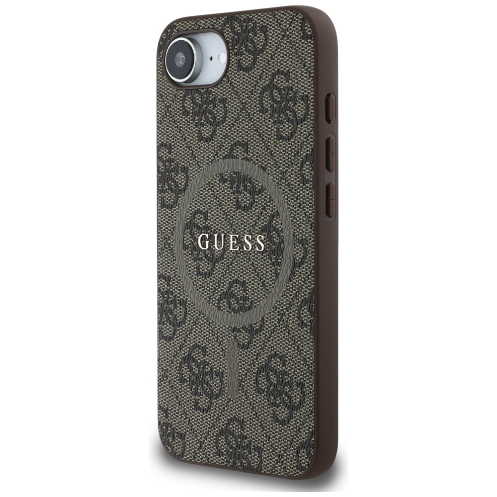 Guess MagSafe dėklas iPhone 16e – rudas, 4G Ring