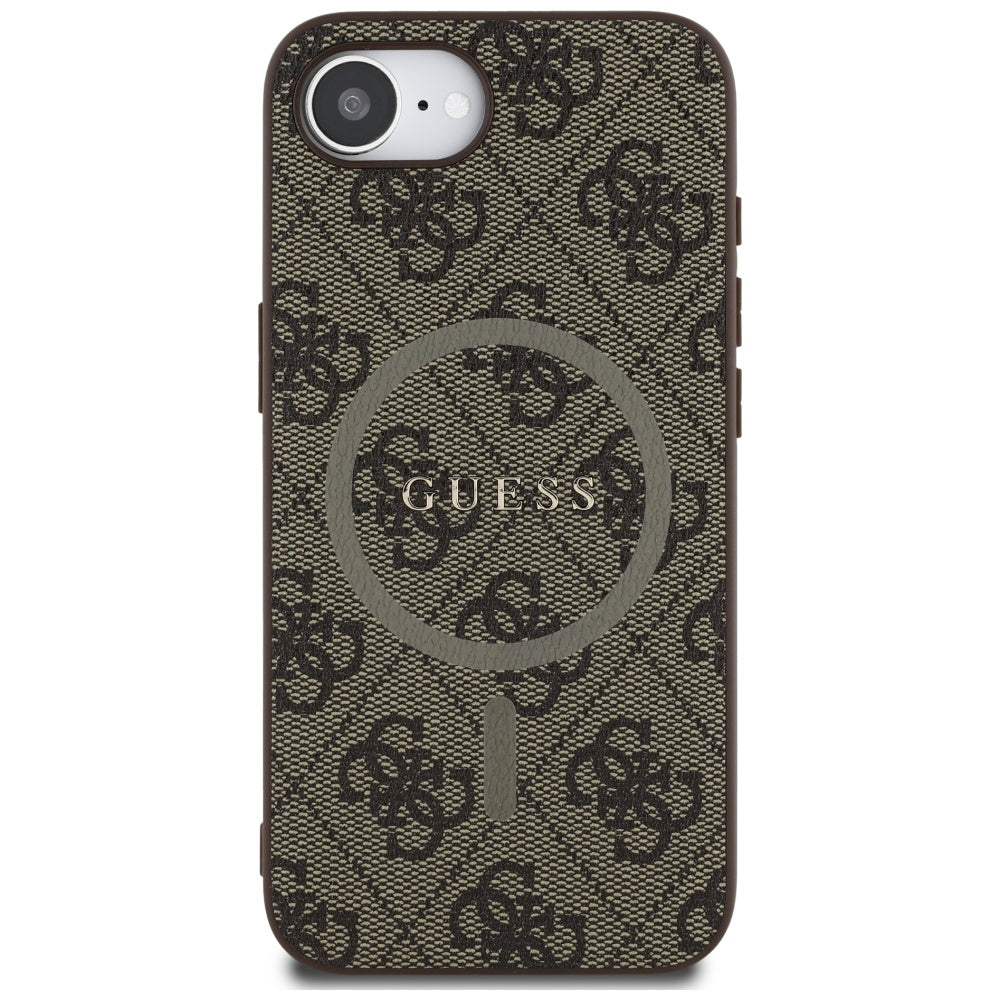Guess MagSafe dėklas iPhone 16e – rudas, 4G Ring