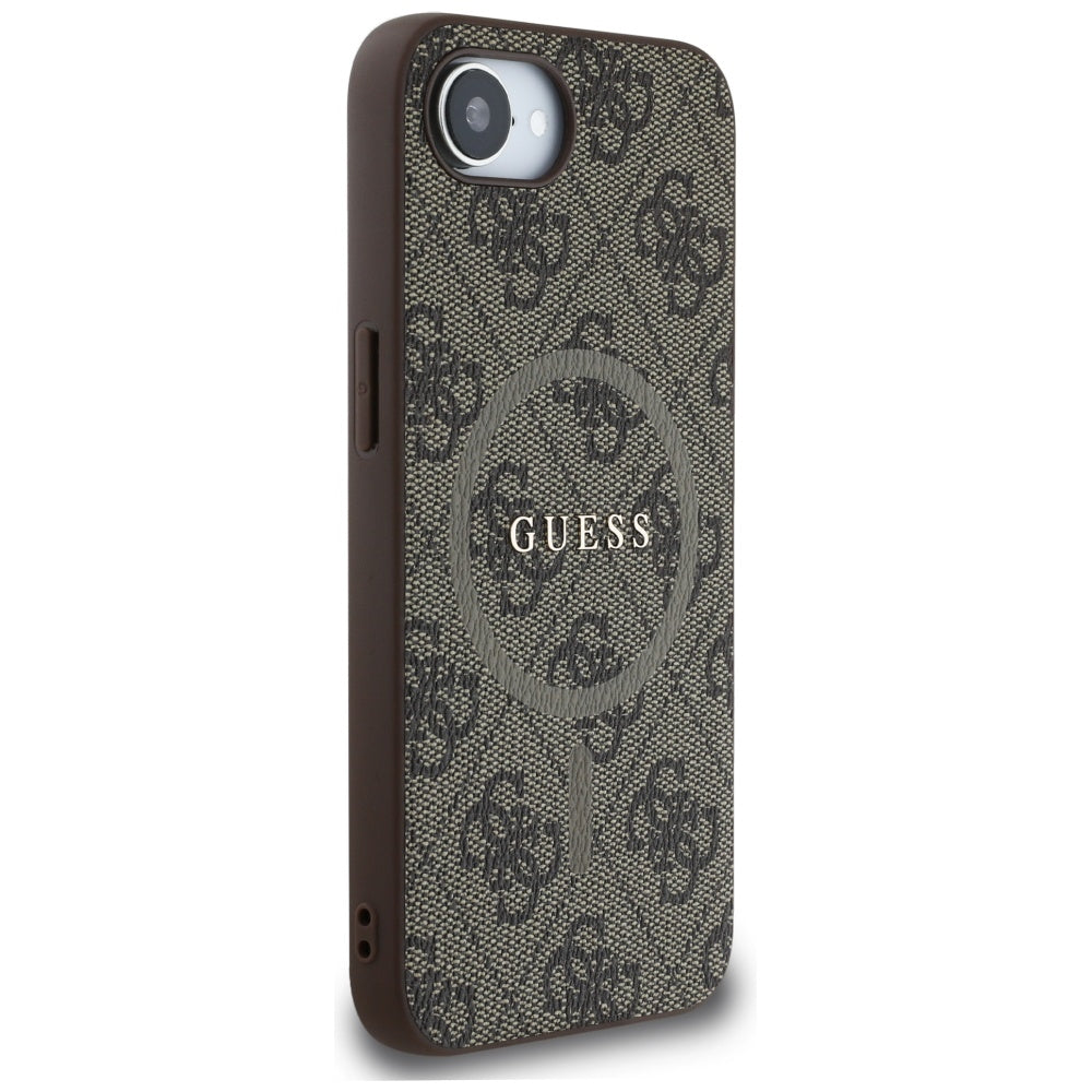 Guess MagSafe dėklas iPhone 16e – rudas, 4G Ring