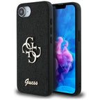 Guess blizgantis 4G dėklas iPhone 16e – juodas