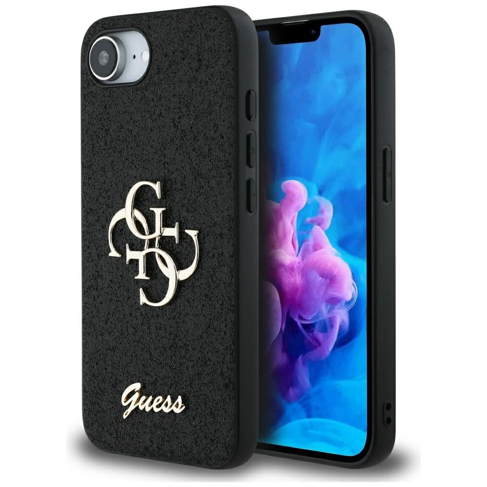 Guess blizgantis 4G dėklas iPhone 16e – juodas