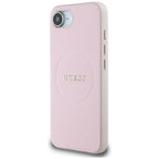 Guess Grained Ring MagSafe dėklas iPhone 16e – rožinis