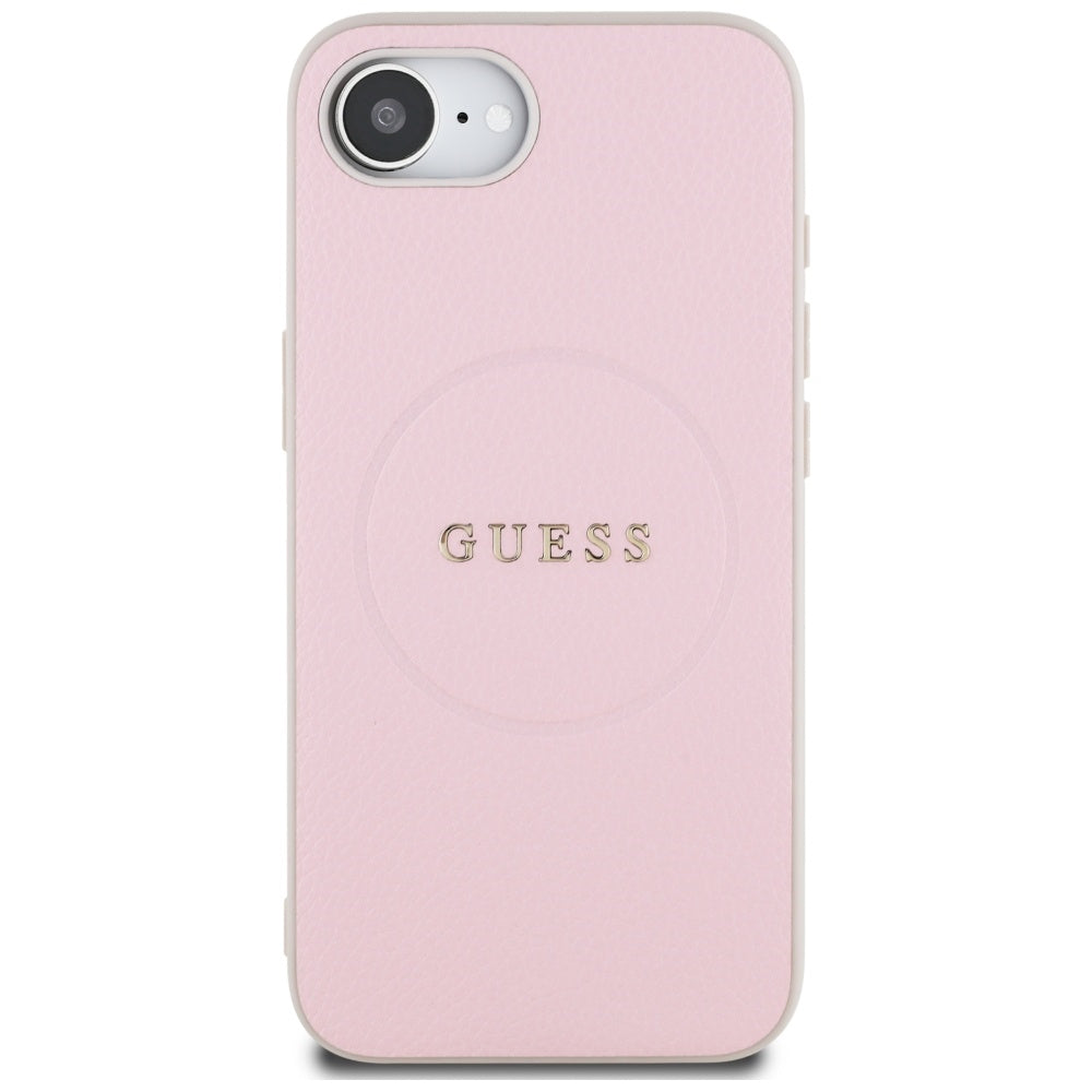 Guess Grained Ring MagSafe dėklas iPhone 16e – rožinis