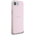 Guess Grained Ring MagSafe dėklas iPhone 16e – rožinis