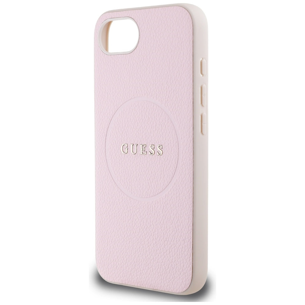 Guess Grained Ring MagSafe dėklas iPhone 16e – rožinis