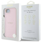 Guess Grained Ring MagSafe dėklas iPhone 16e – rožinis
