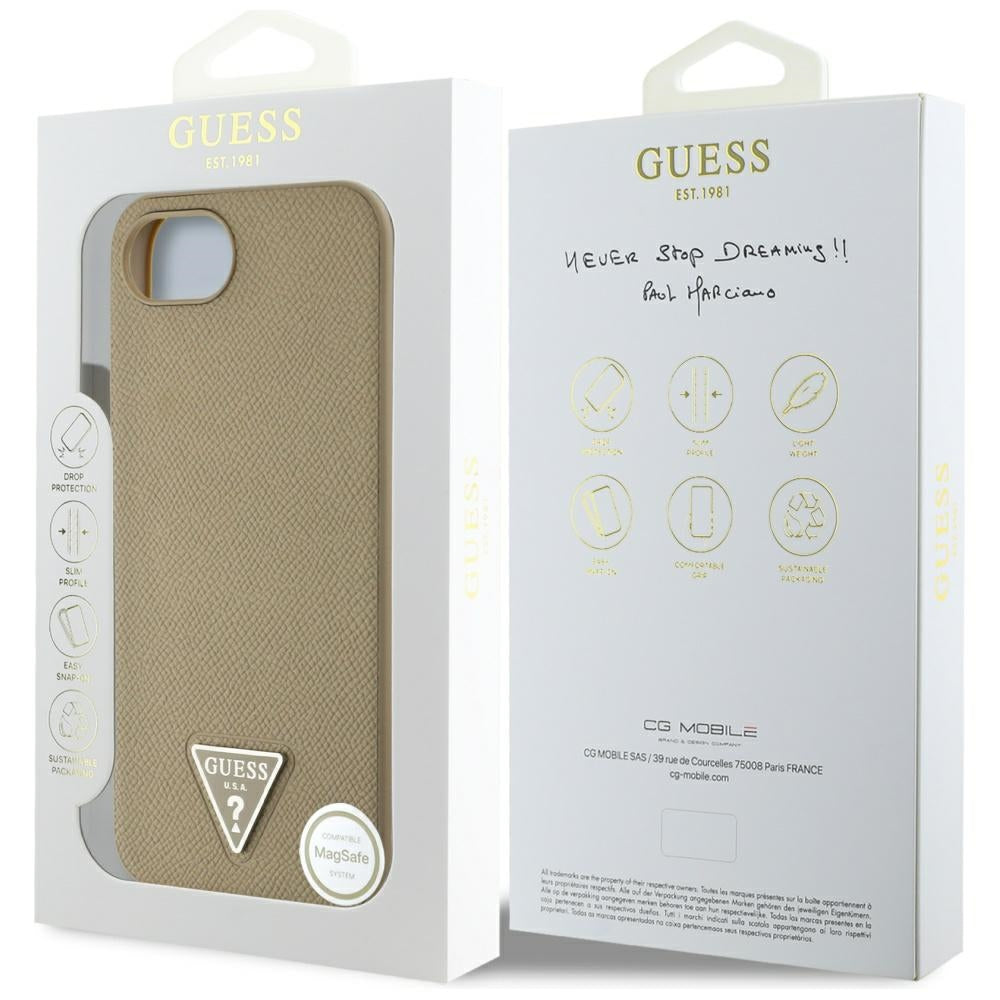 Guess MagSafe dėklas iPhone 16e – rudas