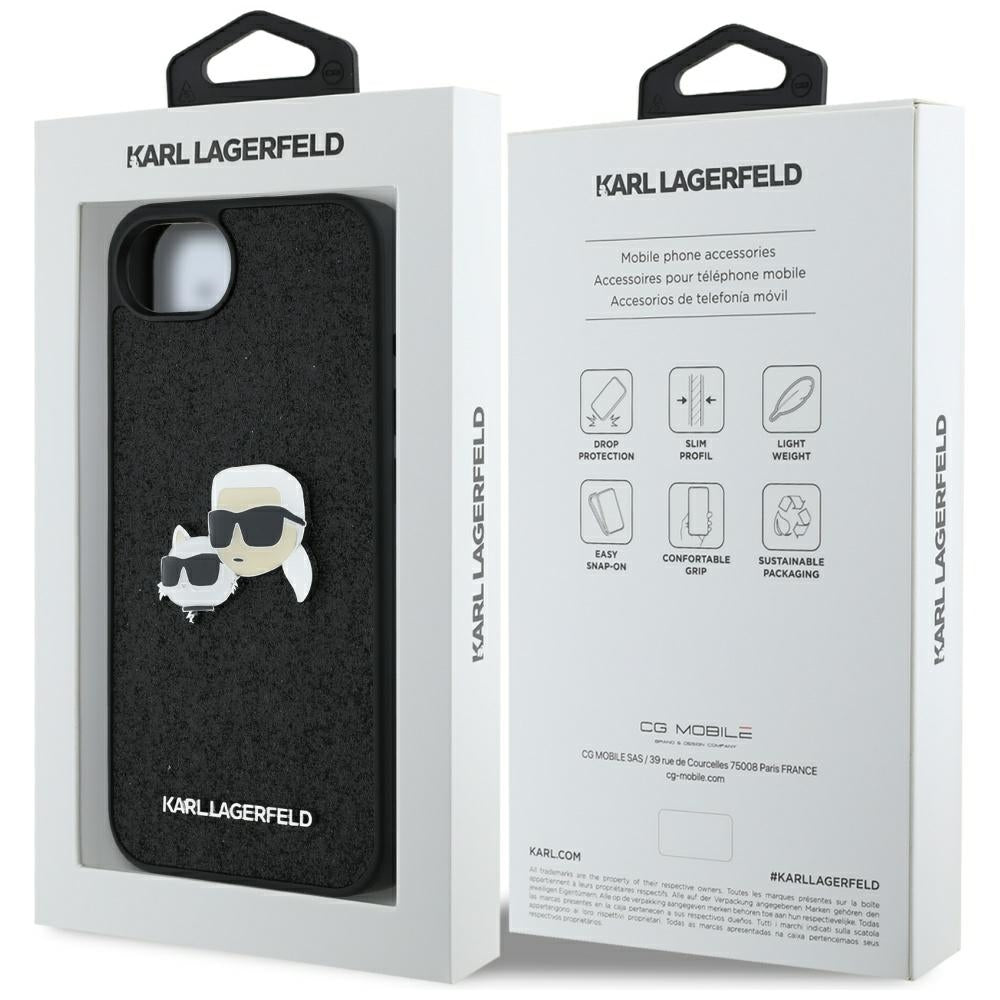 Karl Lagerfeld blizgus dėklas iPhone 16e – juodas