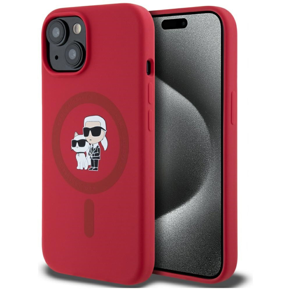 Karl Lagerfeld silikoninis MagSafe dėklas iPhone 15 – raudonas