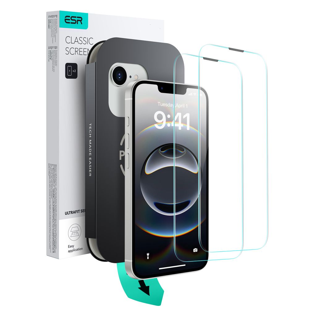 ESR UltraFit grūdintas stiklas 2-pack dėklas, skirtas iPhone 13 / 13 Pro / 14 / 16e / 17e -- iPhone 13 / iPhone 13 Pro /...