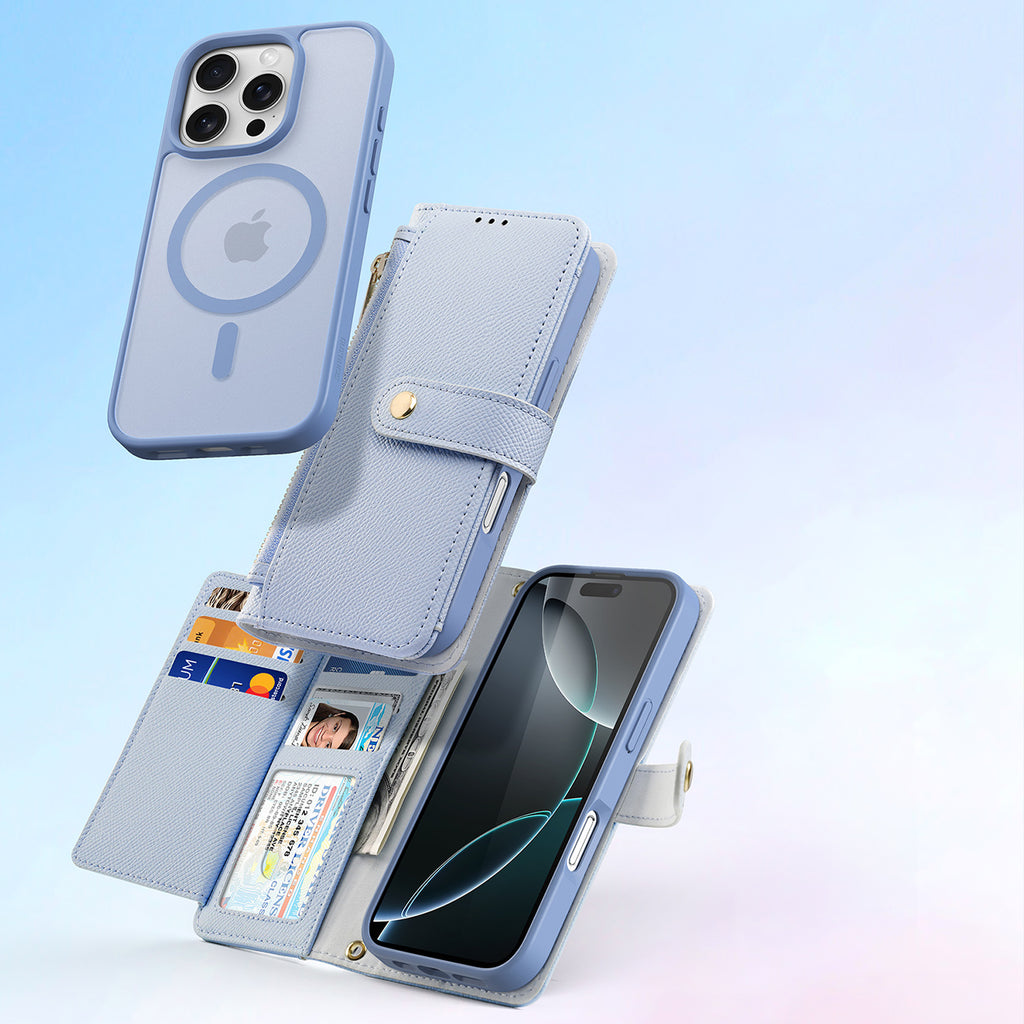 Dux Ducis odinis dėklas iPhone 16 Pro su pinigine – mėlynas