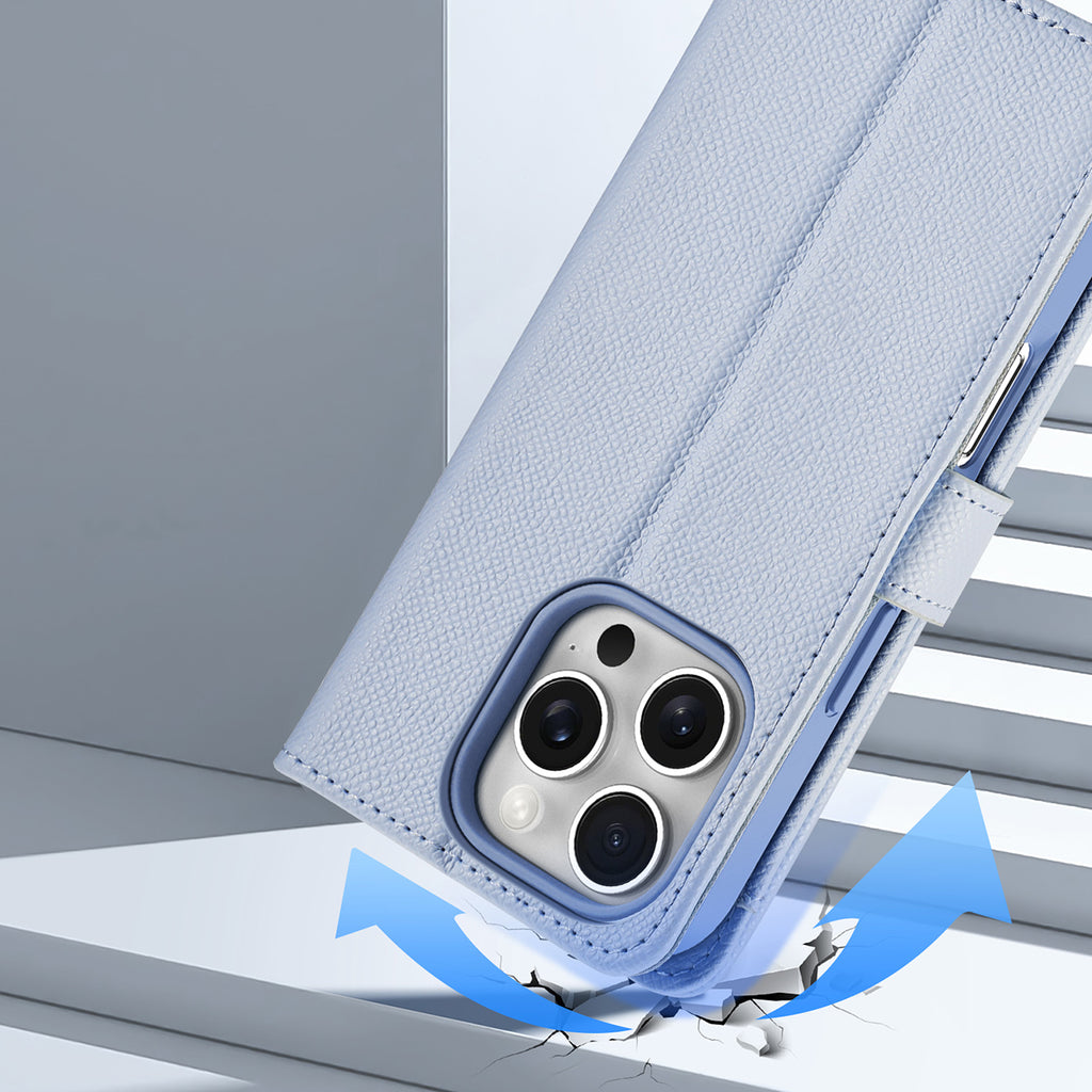 Dux Ducis odinis dėklas iPhone 16 Pro su pinigine – mėlynas