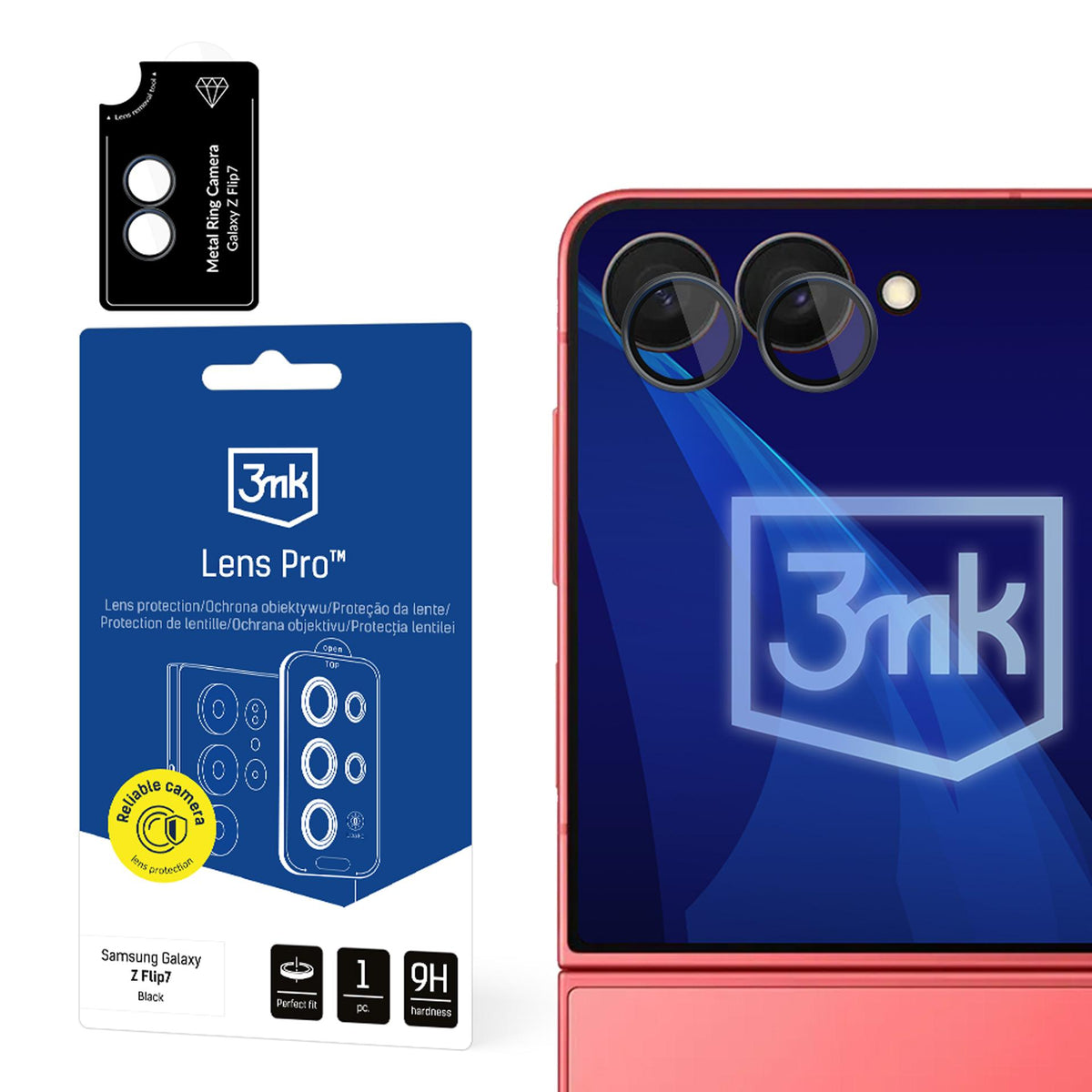 3mk Lens Protection Pro fotoaparato stiklas, skirtas Samsung Galaxy Z Flip 7 – juodas