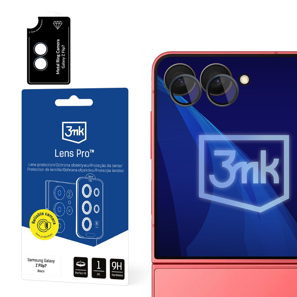 3mk Lens Protection Pro fotoaparato stiklas, skirtas Samsung Galaxy Z Flip 7 – juodas