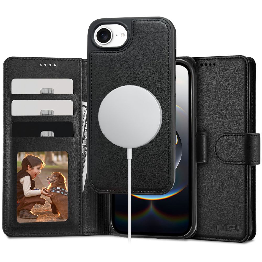 Tech-Protect Wallet MagSafe dėklas iPhone 16e – juodas -- iPhone 16e