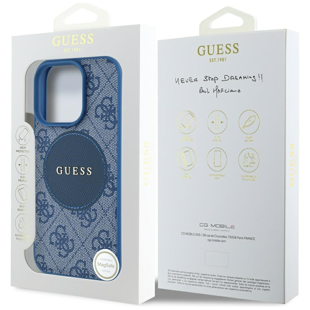 Guess MagSafe dėklas iPhone 16 Pro – mėlynas