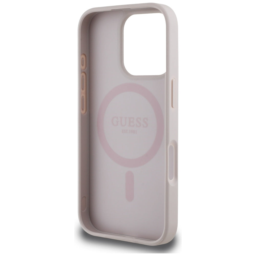 Guess MagSafe dėklas iPhone 16 Pro – rožinis