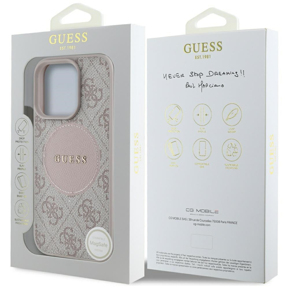 Guess MagSafe dėklas iPhone 16 Pro – rožinis