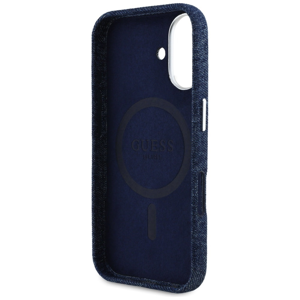 Guess MagSafe dėklas iPhone 16 – mėlynas džinsinis