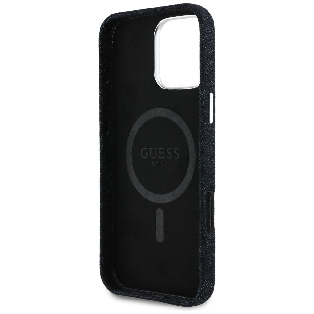 Guess džinsinis MagSafe dėklas iPhone 16 Pro – juodas -- iPhone 16 Pro