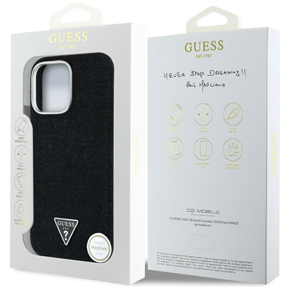 Guess džinsinis MagSafe dėklas iPhone 16 Pro – juodas -- iPhone 16 Pro