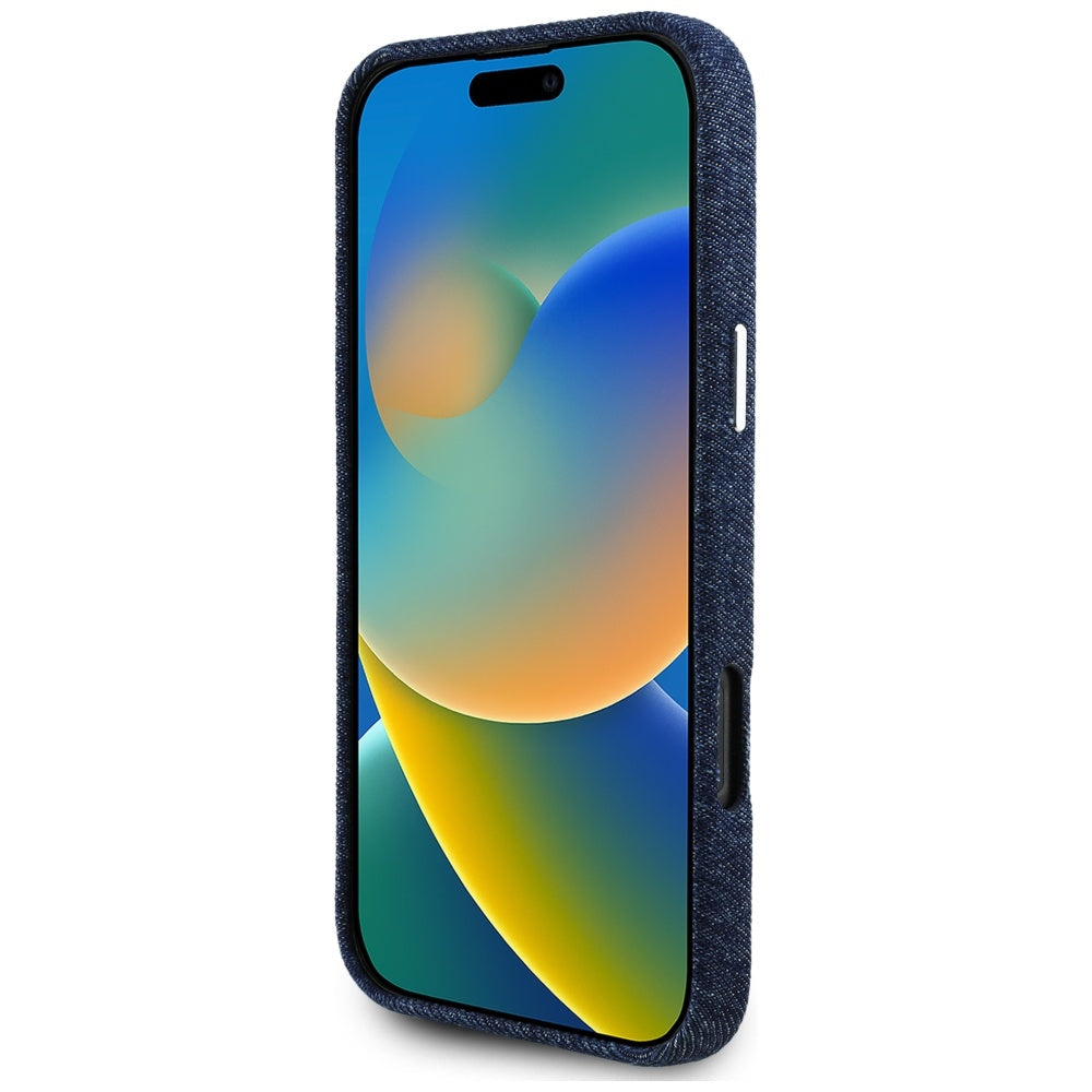 Guess MagSafe dėklas iPhone 16 Pro – mėlynas (džinsinis)
