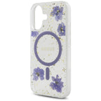 Guess Resin Flowers Glitter MagSafe dėklas, skirtas iPhone 16 - violetinė