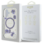 Guess Resin Flowers Glitter MagSafe dėklas, skirtas iPhone 16 - violetinė