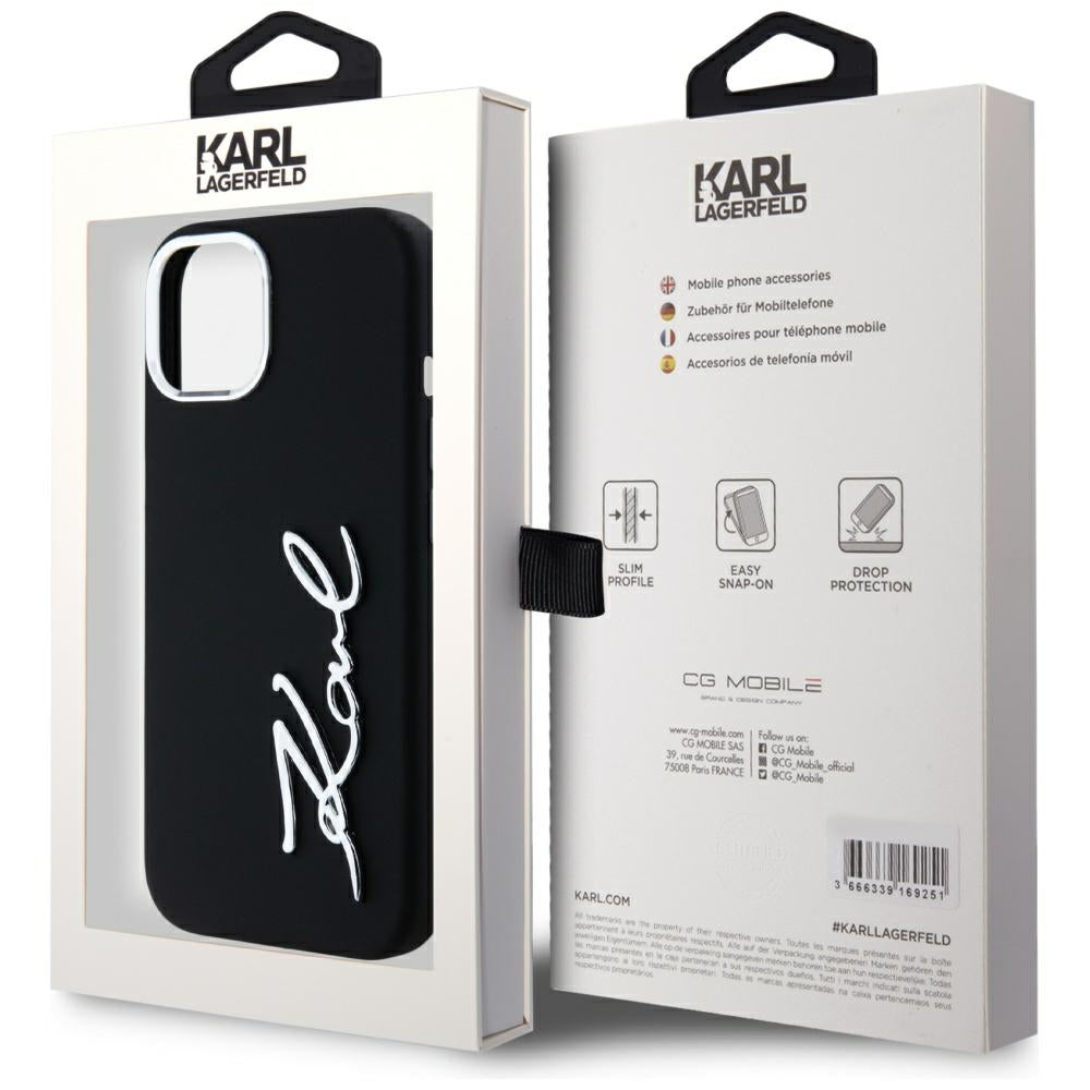 Karl Lagerfeld silikoninis dėklas iPhone 15 – juodas