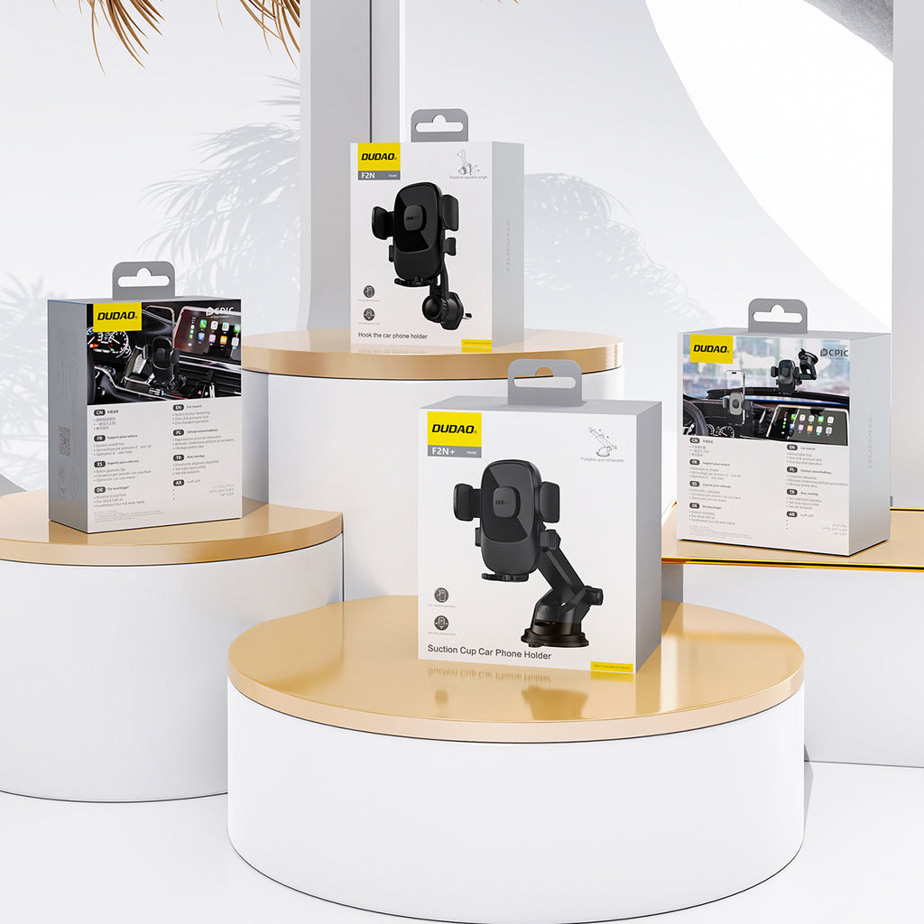 Dudao F2N+ išmaniojo telefono laikiklis su siurbtuku, gravitacinis, 360° - juodas
