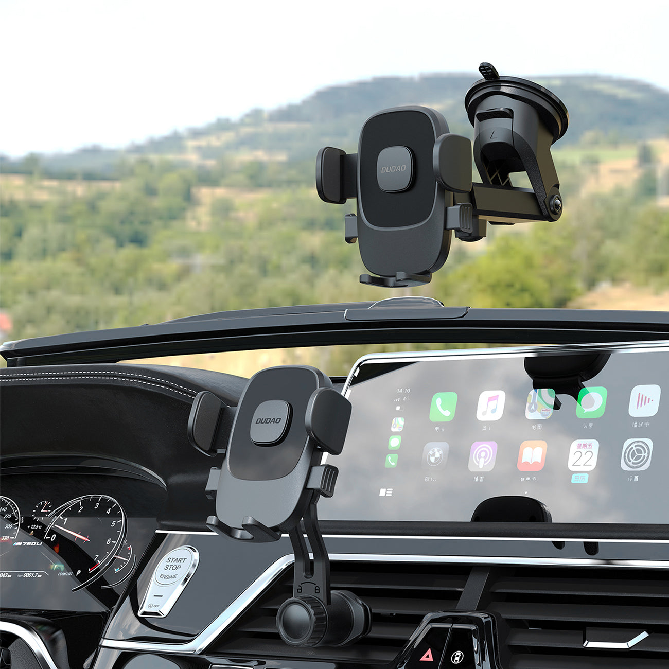 Dudao F2N+ išmaniojo telefono laikiklis su siurbtuku, gravitacinis, 360° - juodas