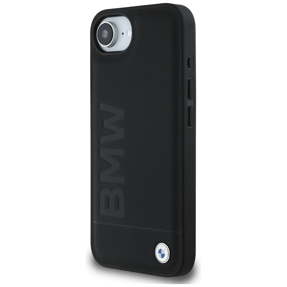 BMW Leather Hot Stamp dėklas iPhone 16e – juodas