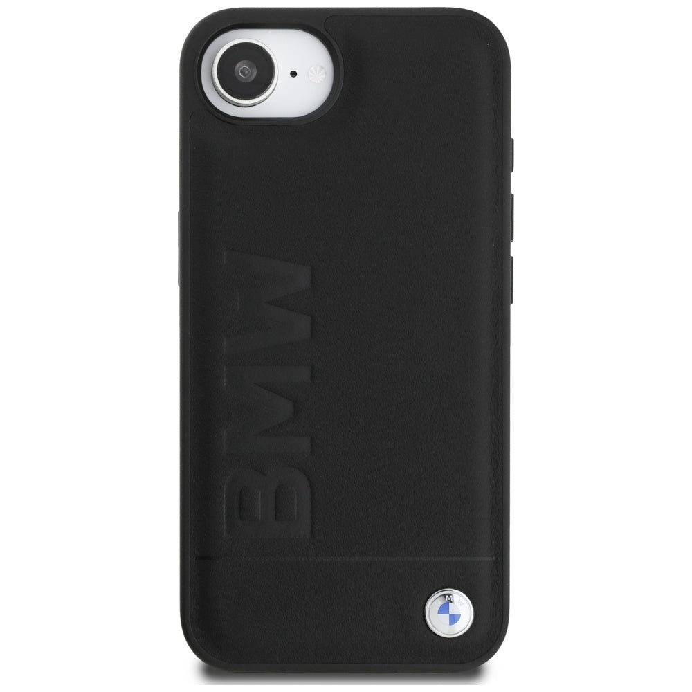 BMW Leather Hot Stamp dėklas iPhone 16e – juodas