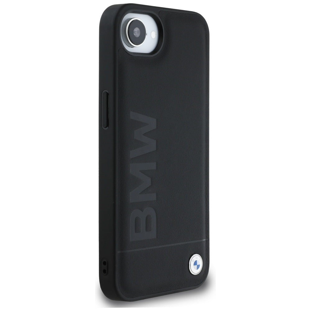 BMW Leather Hot Stamp dėklas iPhone 16e – juodas